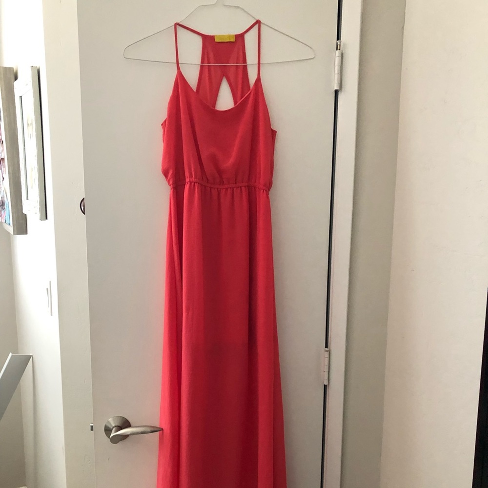 Gorgeous Coral sheer maxi with back cut out